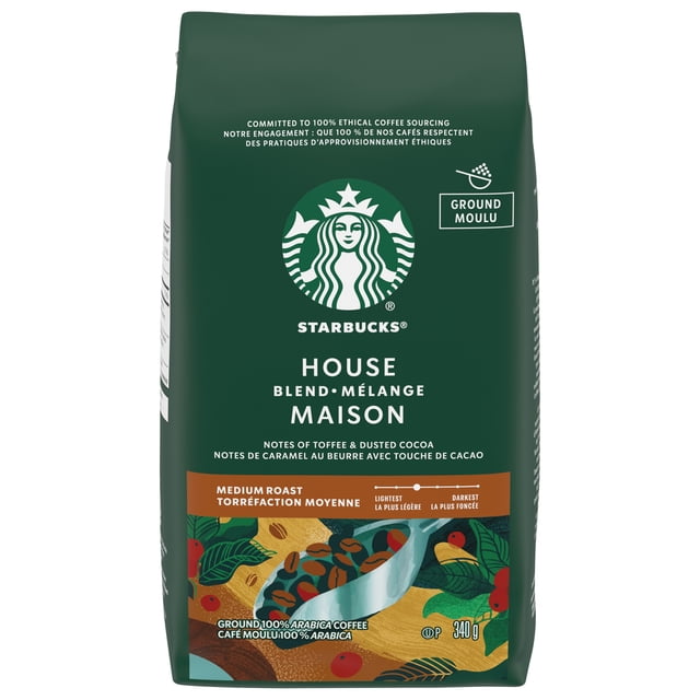 Starbucks House Blend Medium Roast Ground Coffee Bag, 340 g