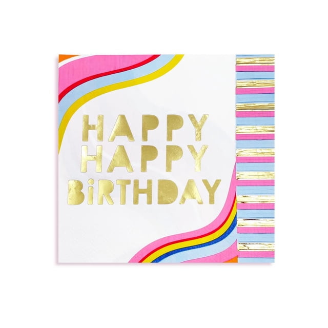 Packed Party Happy Birthday with Gold Foil Lunch Napkins, 70 g, 20 Count