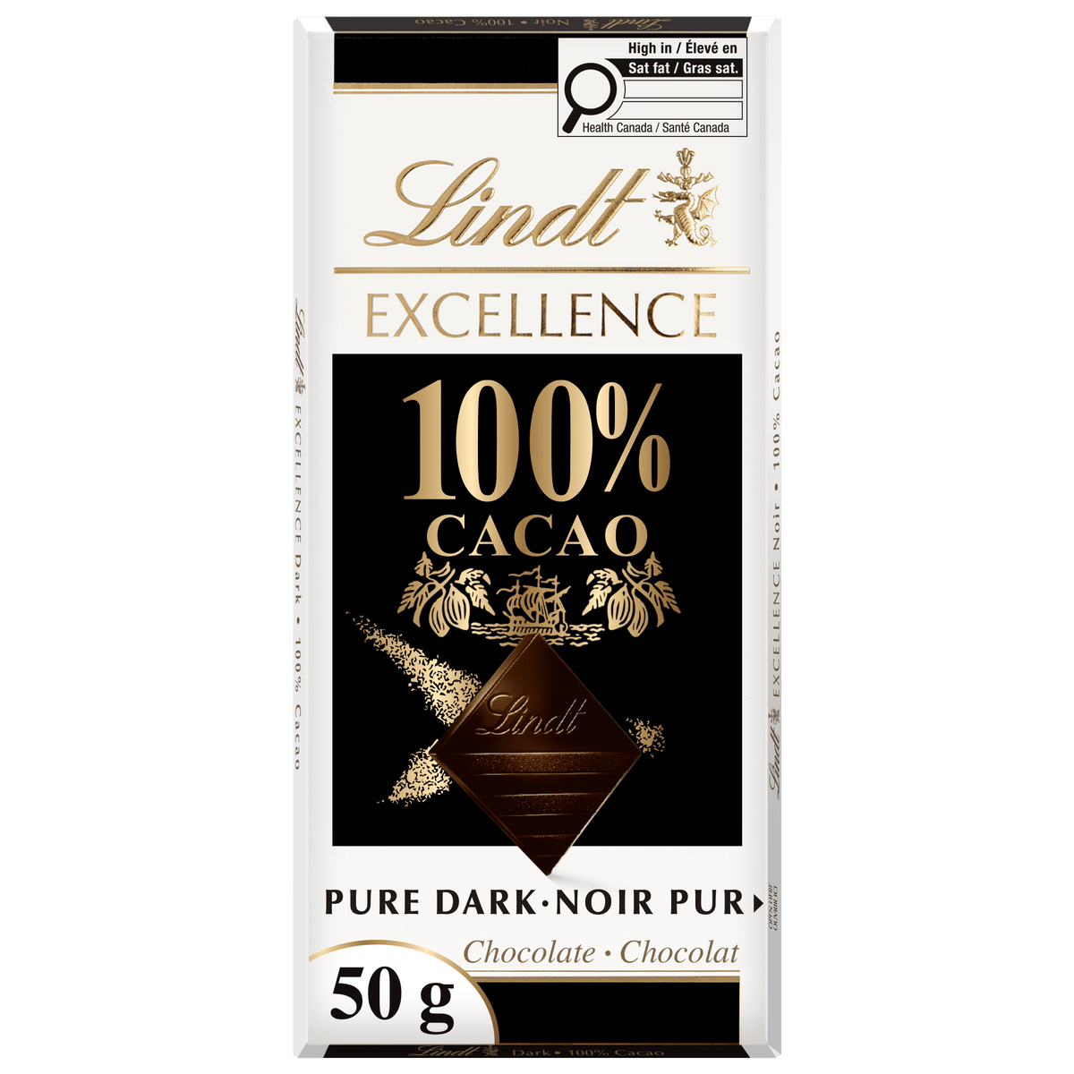 Lindt Excellence 100% Cacao Dark Chocolate Bar 50g