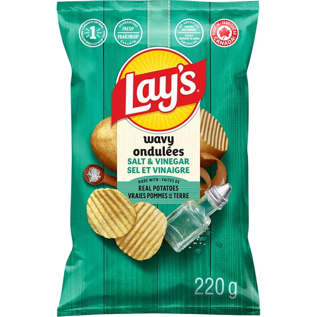 Lay's Wavy Salt & Vinegar Potato Chips, 220 g