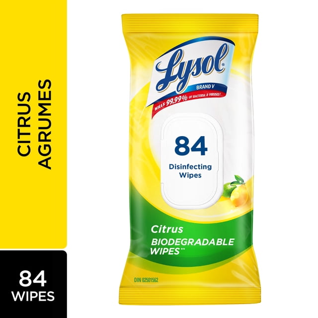 Lysol Citrus Flatpack Biodegradable Disinfecting Wipes, 370 g, 84 Count