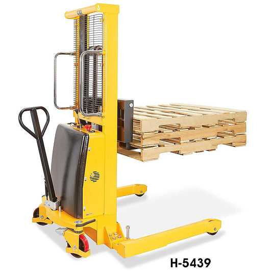 Semi-Electric Straddle Stacker - 2,200 lb, 63" Lift