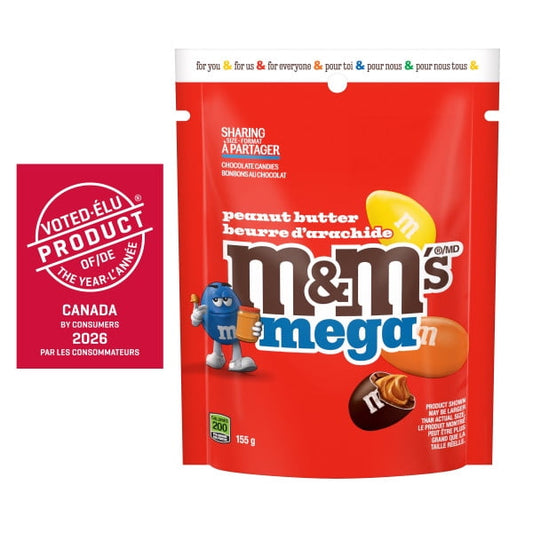 M&M'S Peanut Butter Mega Milk Chocolate Candies Sharing Bag 155g