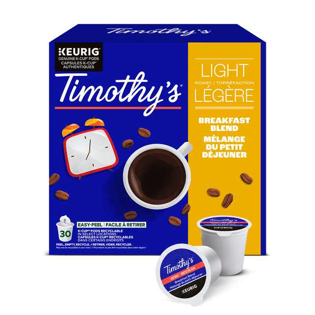 Timothy's Breakfast Blend Light Roast K-Cup Coffee Pods, 300 g, 30 Count
