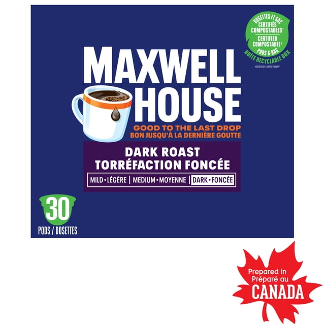 Maxwell House Dark Roast Compostable K-Cup Coffee Pods 30 Pods, 292 g, 30 Count