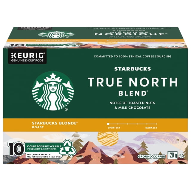 Starbucks True North Blend Blonde Roast Ground Coffee K-Cup Pods Box, 101 g, 10 Count