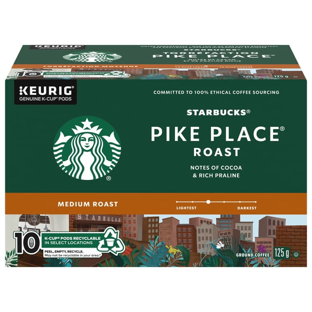 Starbucks Pike Place Roast K-Cup Coffee Pods, Medium Roast, 101 g, 10 Count