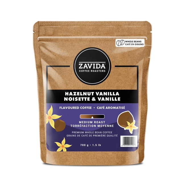Zavida Hazelnut Vanilla Flavoured Medium Roast Whole Bean Coffee 700g, 700 g