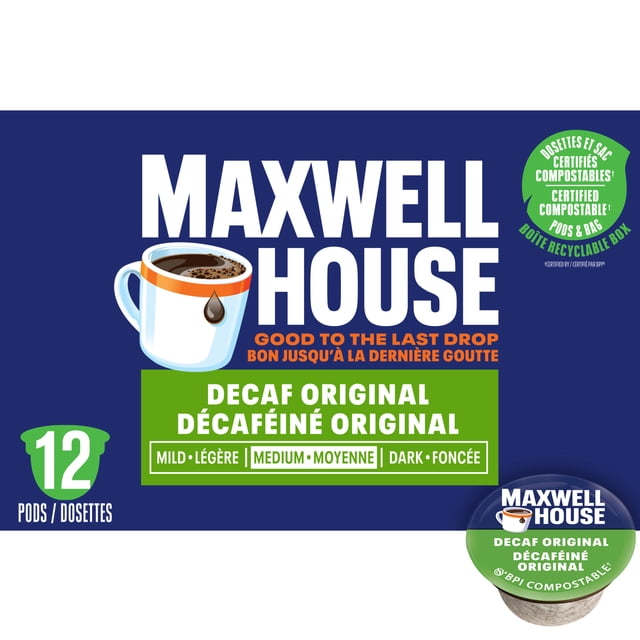Maxwell House Decaf Compostable K-Cup Coffee Pods 12 Pods, 117 g, 12 Count