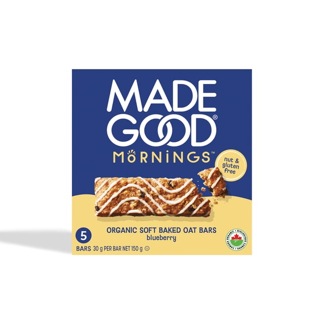 MadeGood Mornings Blueberry Soft Baked Oat Bars, 150 g, 5 Count