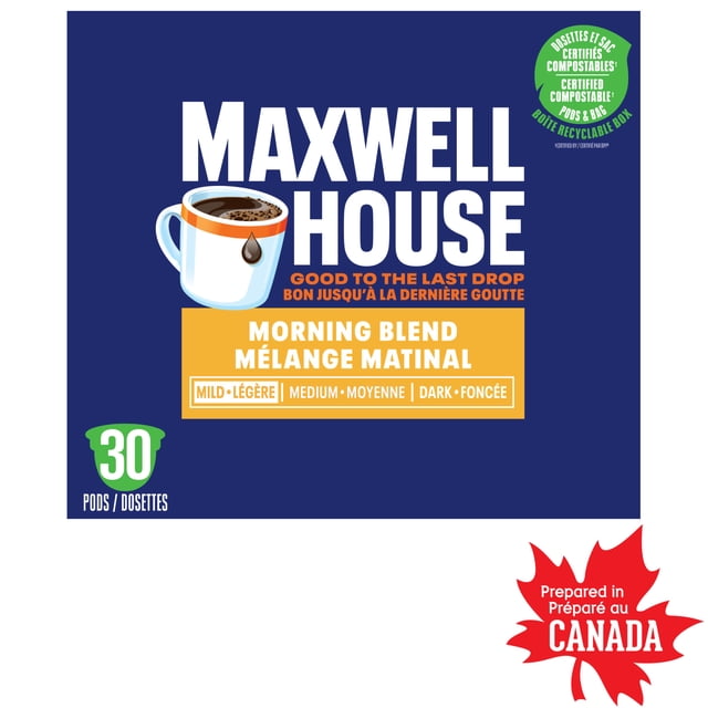 Maxwell House Morning Blend Compostable K-Cup Coffee Pods 30 Pods, 285 g, 30 Count