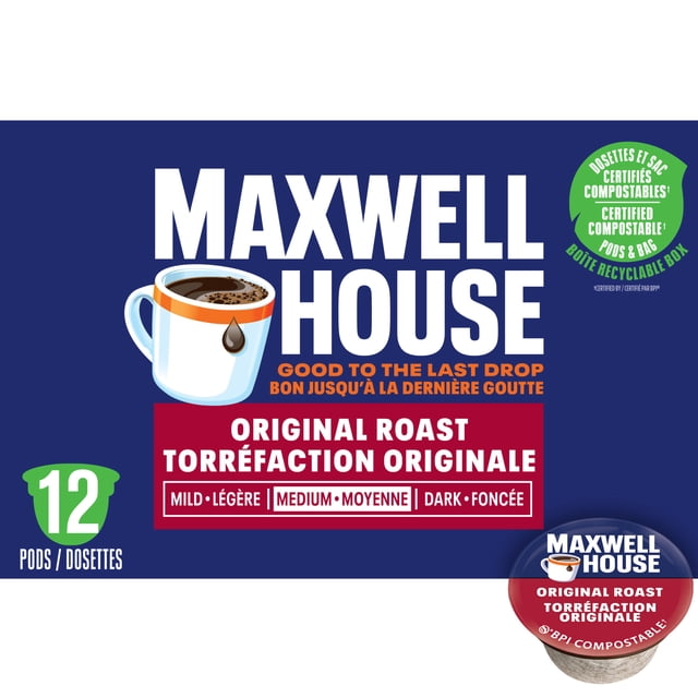 Maxwell House Original Roast Compostable K-Cup Coffee Pods 12 Pods, 114 g, 12 Count