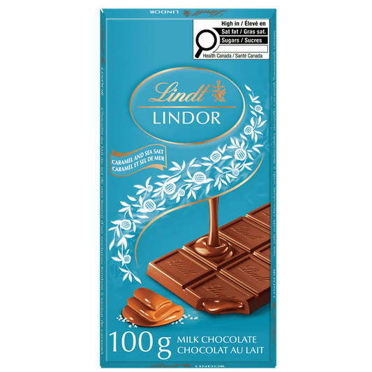 Lindt Lindor Caramel & Sea Salt Milk Chocolate Bar 100g