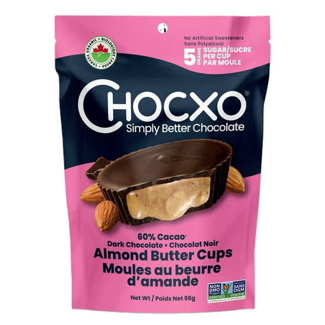 ChocXO Organic Dark Chocolate Almond Butter Cups 60 Cocao