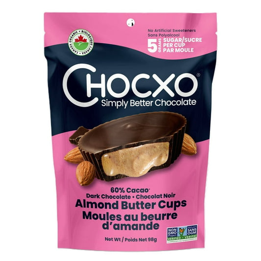 ChocXO Organic Dark Chocolate Almond Butter Cups 60 Cocao