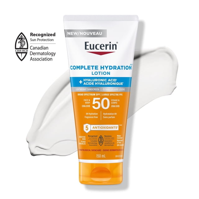 Eucerin Sun Complete Hydration Face & Body SPF 50 Sunscreen Lotion, 150 g