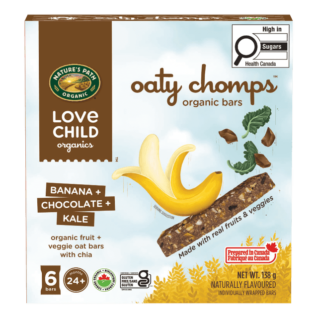 Love Child Organics Oaty Chomps Banana + Chocolate + Kale Snack Bar Box, 138 g, 6 Count