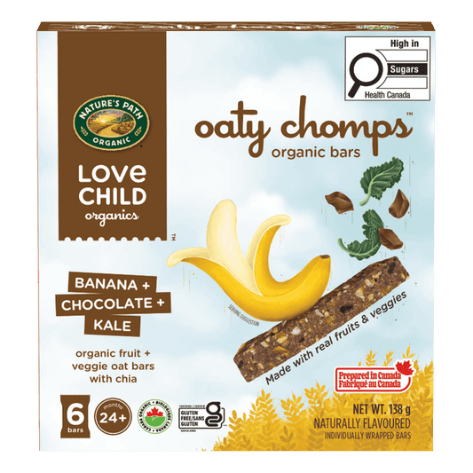 Love Child Organics Oaty Chomps Banana + Chocolate + Kale Snack Bar Box, 138 g, 6 Count
