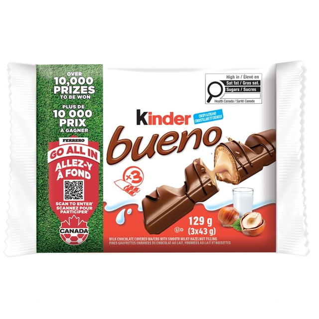 Kinder Bueno Milk Chocolate Covered Crispy Wafer Bars With Hazelnut Cream 3 Packs Of 2 Wafer Bars Per Pack 129 G 129g