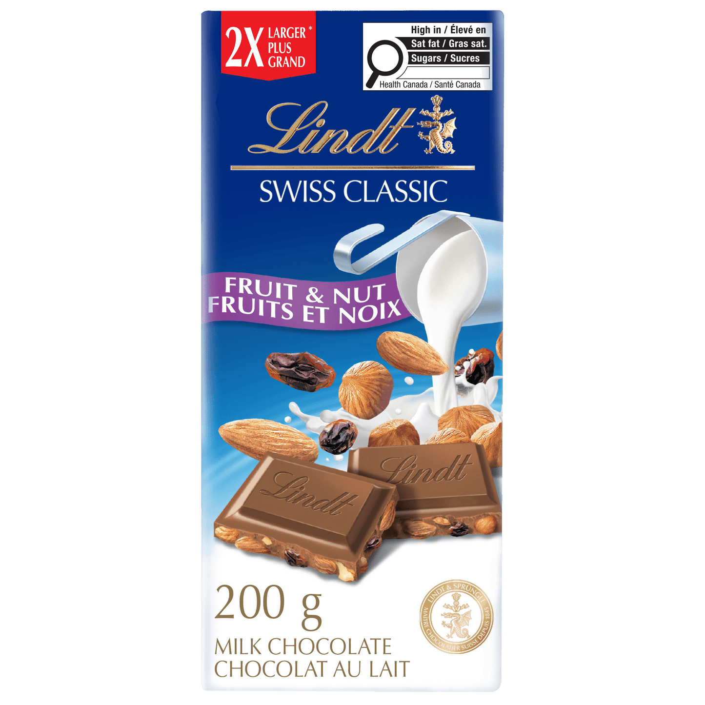 Lindt Swiss Classic Fruit Nut Milk Chocolate Bar 200g