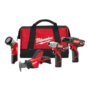 Milwaukee Tool M12 12V Lithium-Ion Cordless 4-Tool Combo Tool Kit with (2