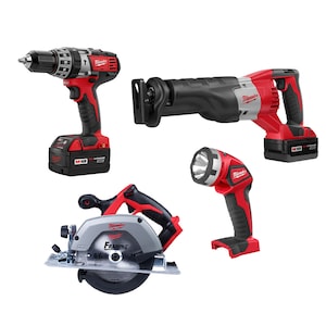 Milwaukee Tool M18 18V Lithium-Ion Cordless 4-Tool Combo Tool Kit with (2