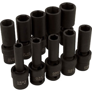 GRAY TOOLS Socket Set Impact Universal Joint 10-Piece 1/2 Inch Drive