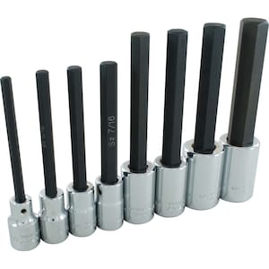 GRAY TOOLS 8-Piece Socket Set Hex Head 1/2 Inch Drive Extra Long Sae