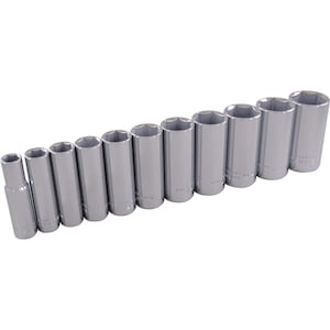 GRAY TOOLS 11-Piece 3/8 Inch Drive 6 Point SAE, Deep Chrome Socket Se