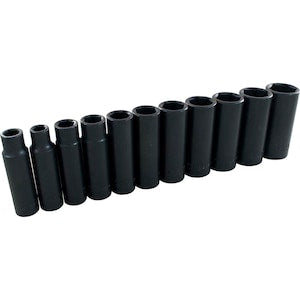 GRAY TOOLS 11-Piece Socket Set Impact 1/2 Inch Drive 6 Point Deep Sae
