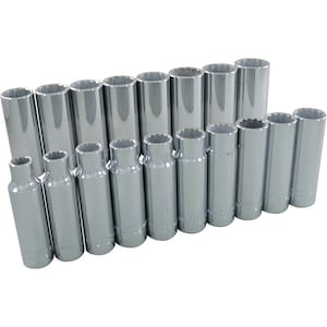 GRAY TOOLS Socket Set 18-Piece 1/2 Inch Drive 12 Point Deep Metric