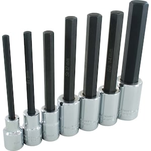 GRAY TOOLS 7-Piece Socket Set Hex Head 1/2 Inch Drive Extra Long Metr