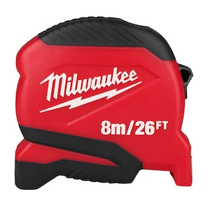 Milwaukee Tool 8 m/26 ft. Compact Tape Measure with 12 ft. Reach