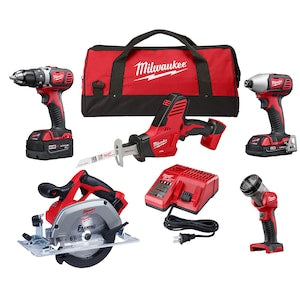 Milwaukee Tool M18 18V Lithium-Ion Cordless Combo Tool Kit (5-Tool) with