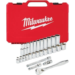 Milwaukee Tool 3/8 -inch Drive SAE Ratchet and Socket Mechanics Tool Set