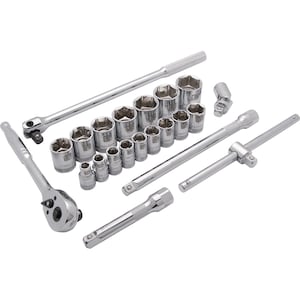 DYNAMIC TOOLS 1/2 inch Drive 22 Piece 6 Point Standard, SAE Socket Set,