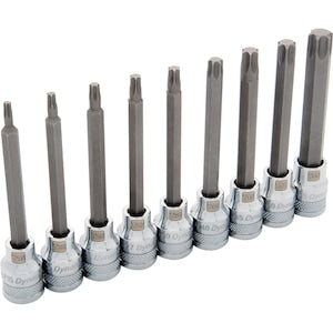 DYNAMIC TOOLS 3/8 inch Drive 9 Piece Long, Torx Socket Set, T15 - T55
