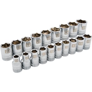 DYNAMIC TOOLS 1/2 inch Drive 19 Piece 6 Point Standard, Metric Socket Se
