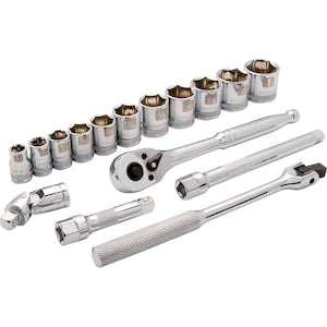 DYNAMIC TOOLS 3/8 inch Drive 16 Piece 6 Point, Standard SAE Socket Set,
