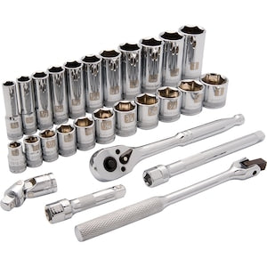 DYNAMIC TOOLS 3/8 inch Drive 27 Piece 6 Point, Standard/Deep SAE Socket
