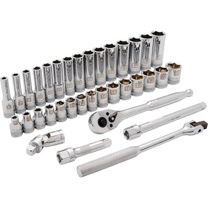 DYNAMIC TOOLS 3/8 inch Drive 35 Piece 6 Point, Standard/Deep Metric Sock