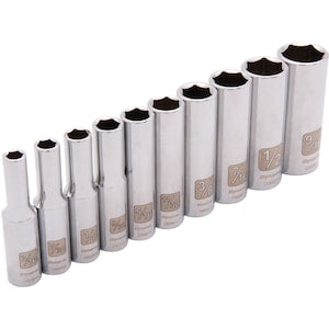 DYNAMIC TOOLS 1/4 inch Drive 10 Piece 6 Point, Deep SAE Socket Set, 3/16