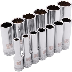 DYNAMIC TOOLS 3/8 inch Drive 13 Piece 12 Point, Deep SAE Socket Set, 1/4