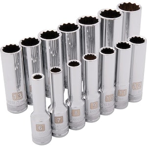 DYNAMIC TOOLS 3/8 inch Drive 14 Piece 12 Point, Deep Metric Socket Set,