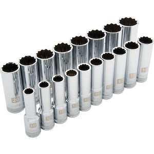 DYNAMIC TOOLS 1/2 inch Drive 18 Piece 12 Point Deep, Metric Socket Set,