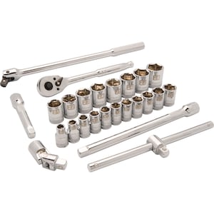 DYNAMIC TOOLS 1/2 inch Drive 25 Piece 6 Point Standard, Metric Socket Se