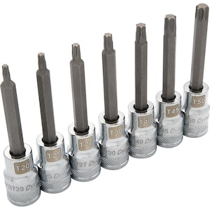 DYNAMIC TOOLS 1/2 inch Drive 7 Piece Long, Torx Socket Set, T20 - T50