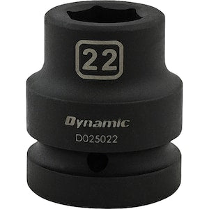 DYNAMIC TOOLS 22MM X 1 inch Drive, 6 Point Standard Length, Impact Socke