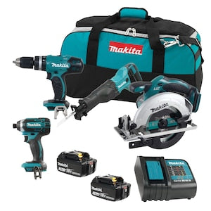 MAKITA 18V LXT Lithium-Ion Cordless 4-Tool Combo Kit w/2 Batterie
