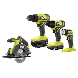 RYOBI 18V ONE+ 4-Tool Combo Kit with (1) 1.5 Ah Battery, (1) 4.0